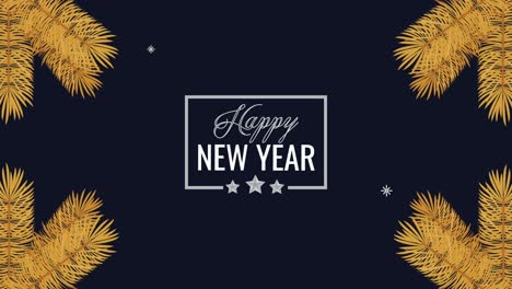happy new year lettering with golden leafs frame