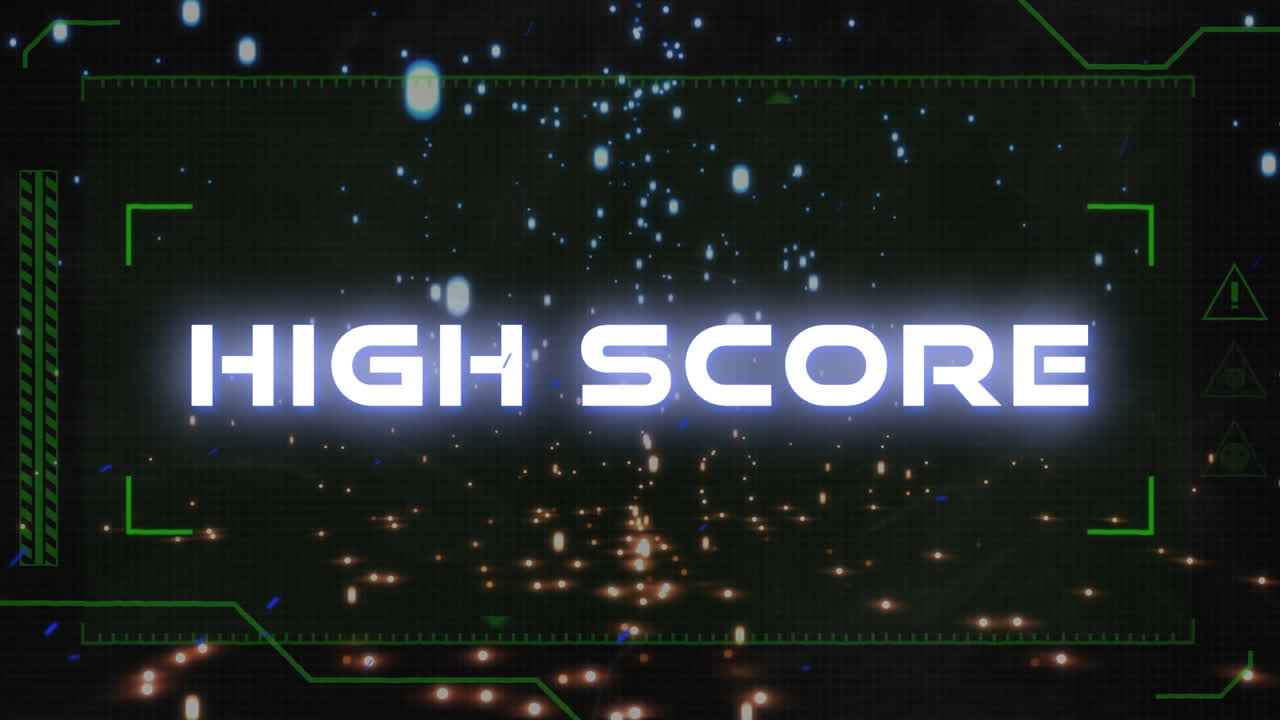 여러 가지 다채로운 점들이 떨어지는 높은 점수 텍스트의 애니메이션