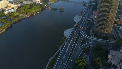 top-down view of brisbane riverside expressway during morning commute, qld australia