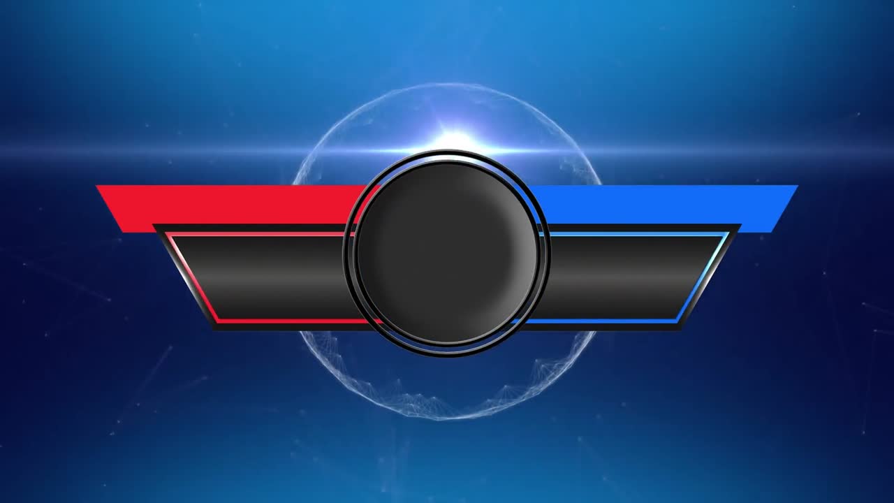 animación de una tableta negra moviéndose con banderas azules y rojas sobre un fondo azul con luz en movimiento