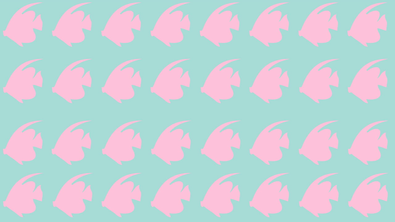 animación de filas de peces rosados con espacio de copia en fondo azul