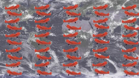animación de aviones sobre el mapa del mundo