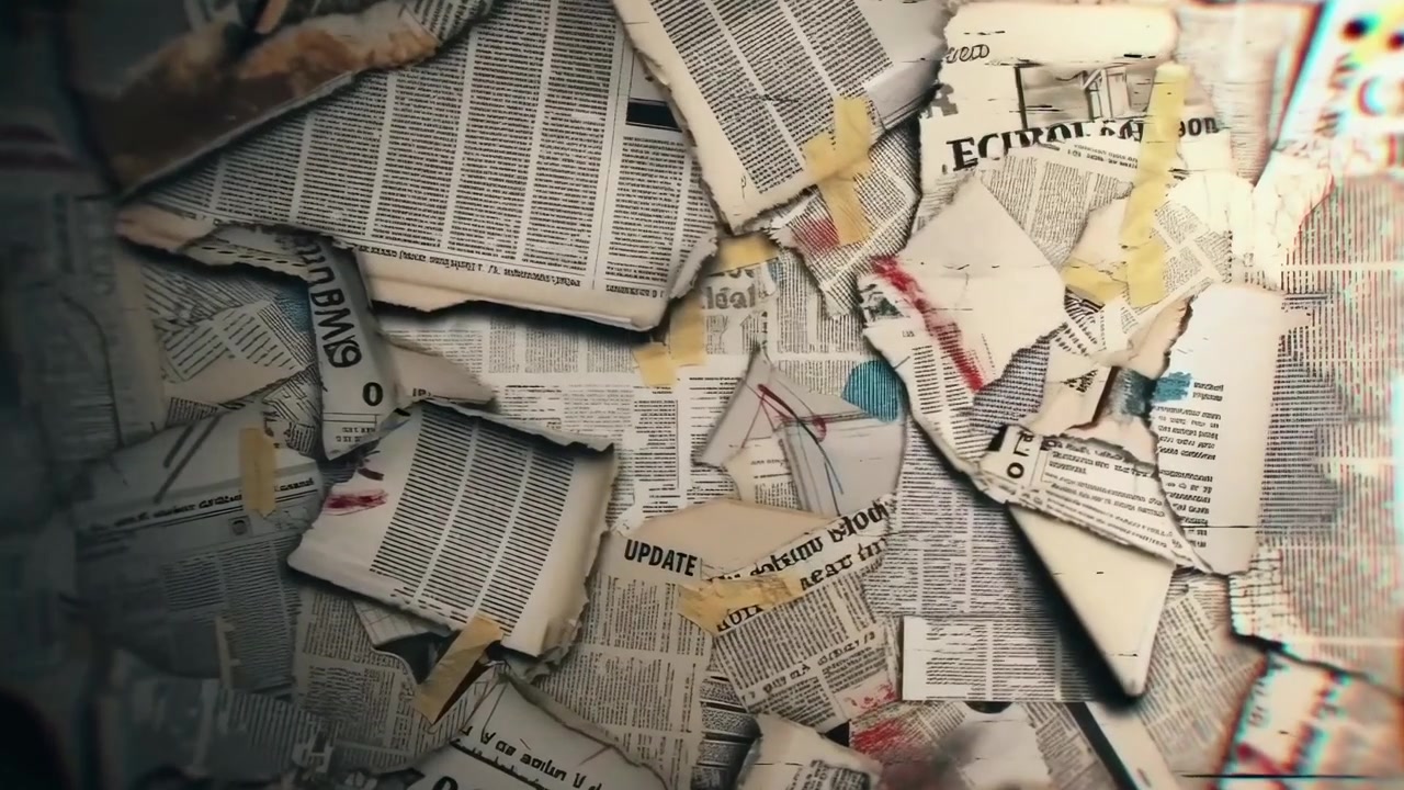 Abstrakt glitch-effekt på bakgrund av rivna tidningsurklipp
