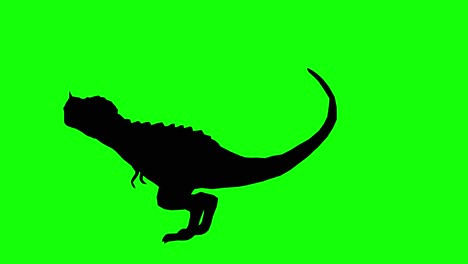 silhouette of a fantasy creature monster t-rex with horn attack on green screen, side view