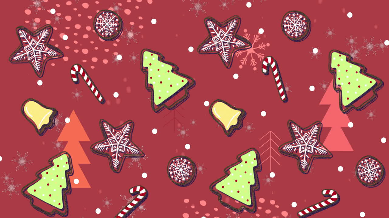 este video presenta un paisaje de invierno con árboles, nieve y copos de nieve que caen