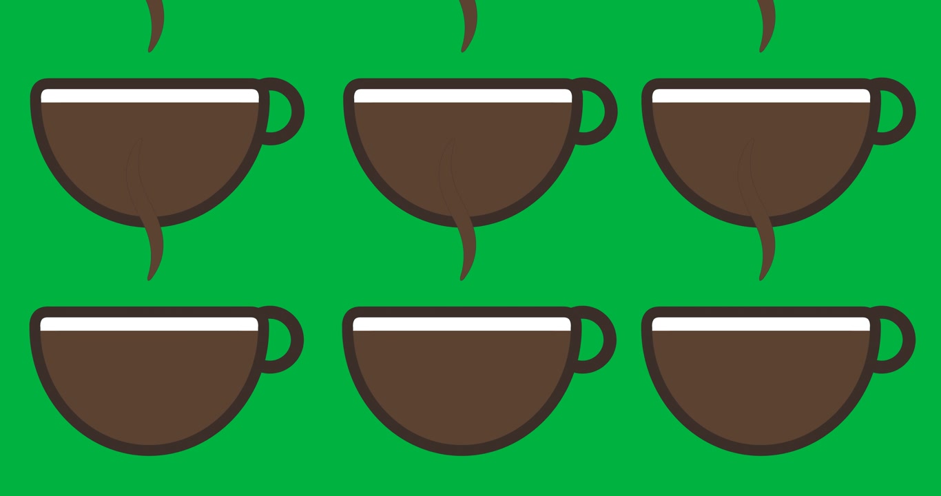 Animation of coffee cups over transparent background