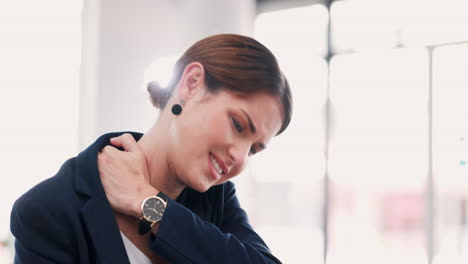 business woman, face and neck pain in stress