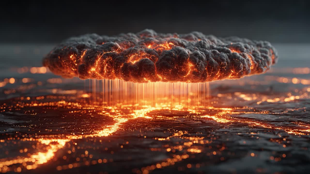 Éruption spectaculaire de feu et de fumée : un phénomène volcanique dévoilé par de la lave incandescente et des nuages de cendres en expansion, capturé avec des détails époustouflants