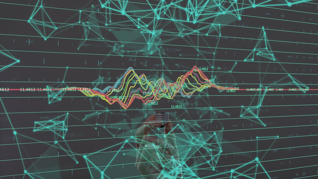 Animation of data processing over green grid