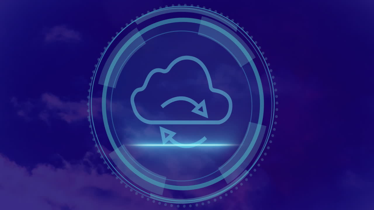 Animation of scope scanning with digital cloud over clouds