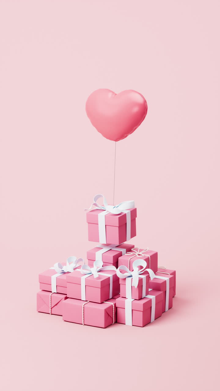 Cartoon style gift box and love heart balloon, 3d rendering.