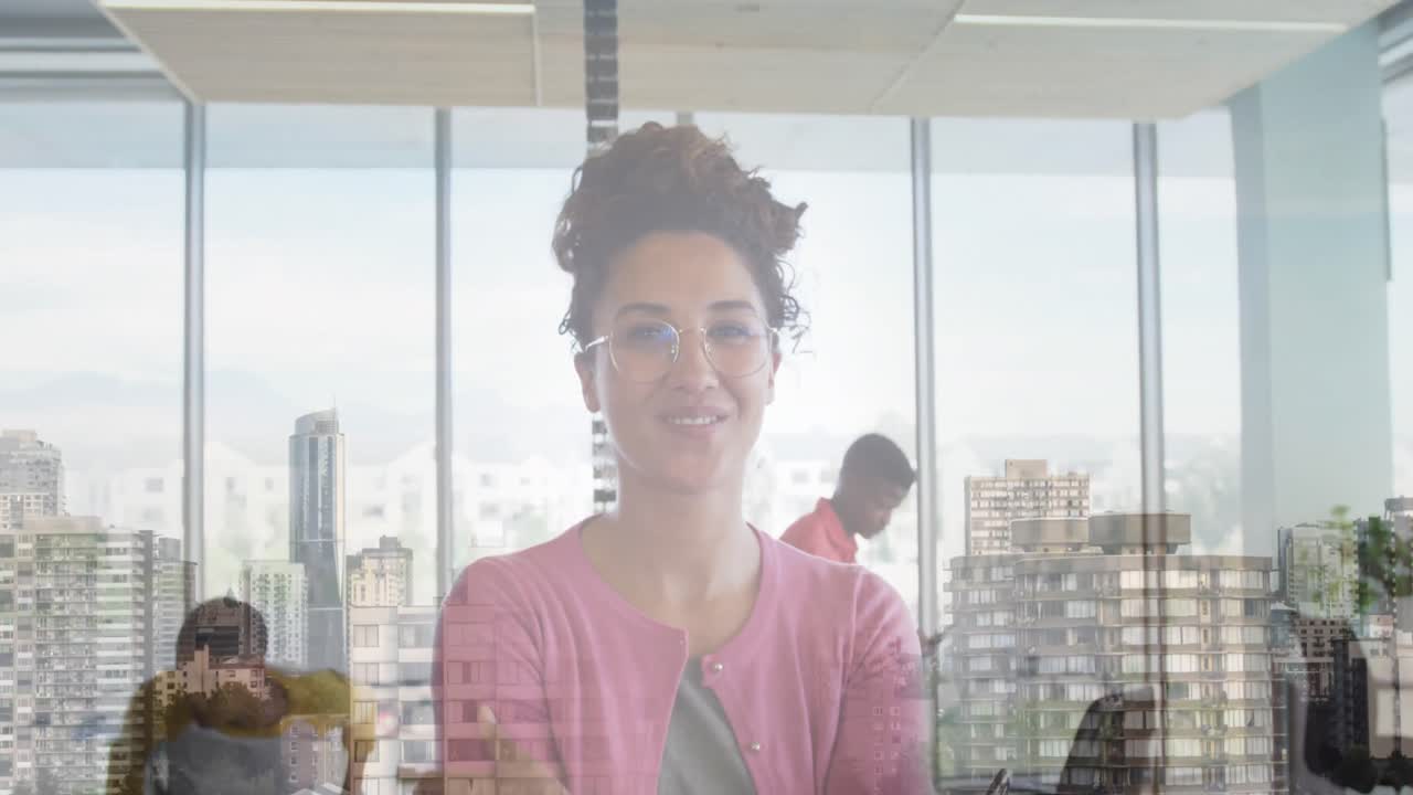 animación del paisaje urbano sobre diversas personas de negocios en la oficina