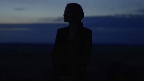 silhouette of a woman against a twilight sky