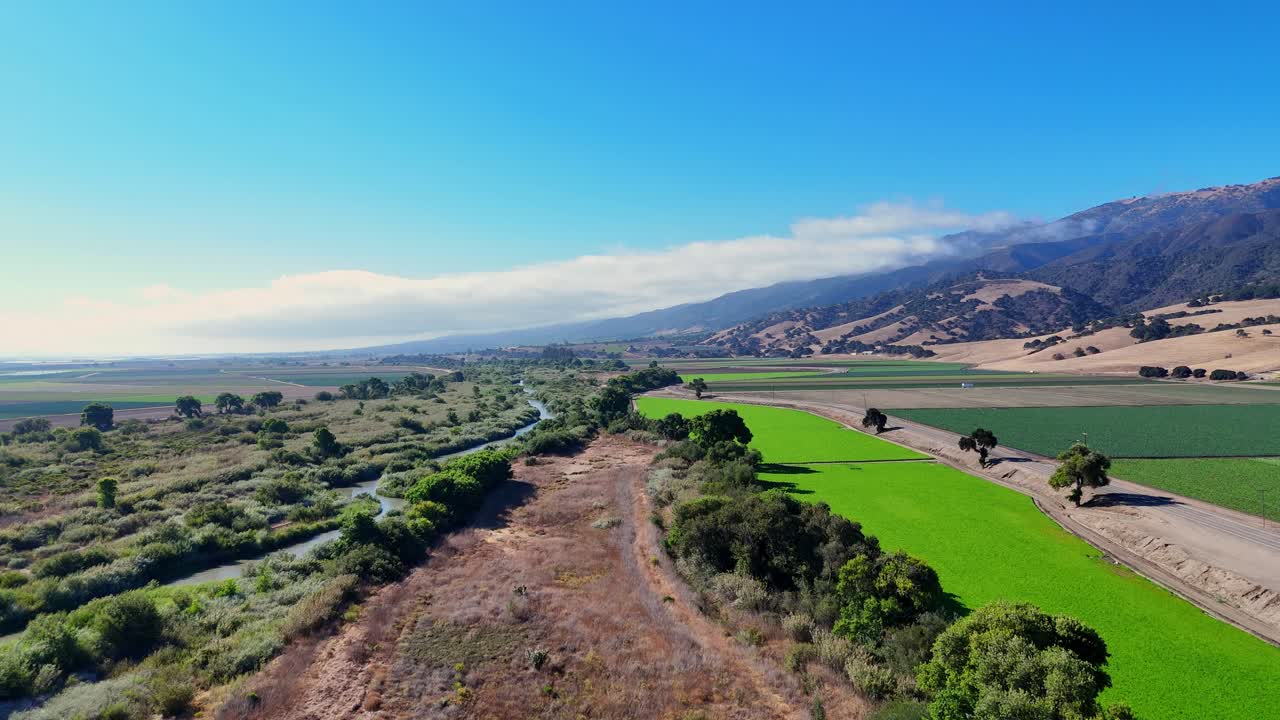 Salinas River in Salinas Valley, near Chular California, USA in aerial view