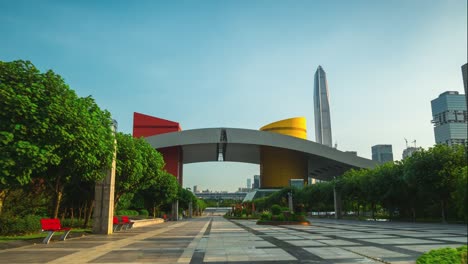 sunny day shenzhen central park square civic center walking panorama 4k time lapse china