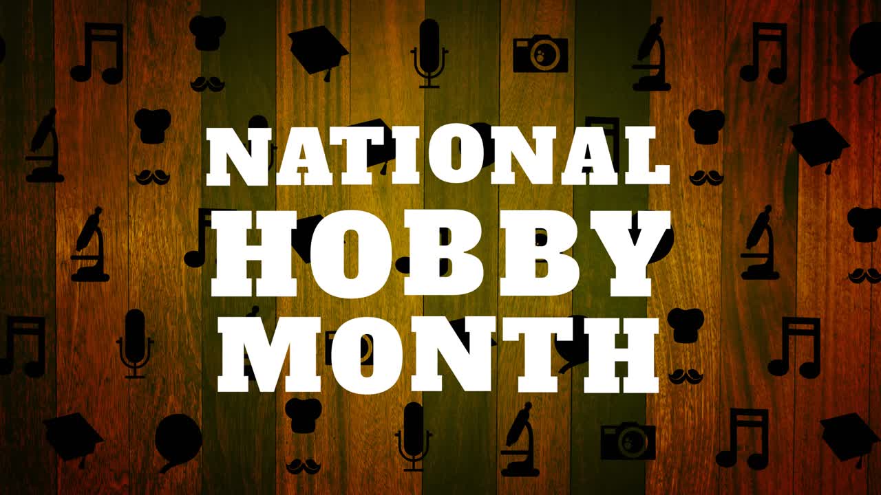 팔레트에 페인트와 페인트 브러시로 오렌지색으로 당신의 취미 텍스트의 애니메이션