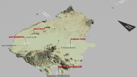 mapa del terreno en 3d de camboya