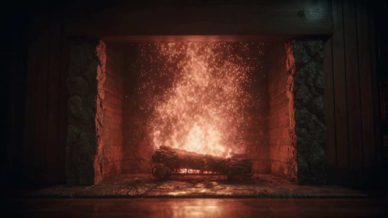 A Captivating Fireplace Scene: Warmth and Ambiance from the Glowing Logs and Sparkling Embers, Creating a Cozy Atmosphere Perfect for Relaxation and Reflection