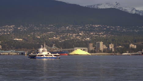 SeaBus-Ferry-Sailing-From-Vancouver-To-North-Vancouver-With-City-On-The-Background