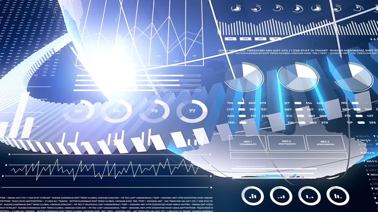 Financial breaking news animation, data, numbers, graph.