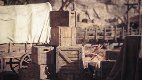 old wooden crates in a western town