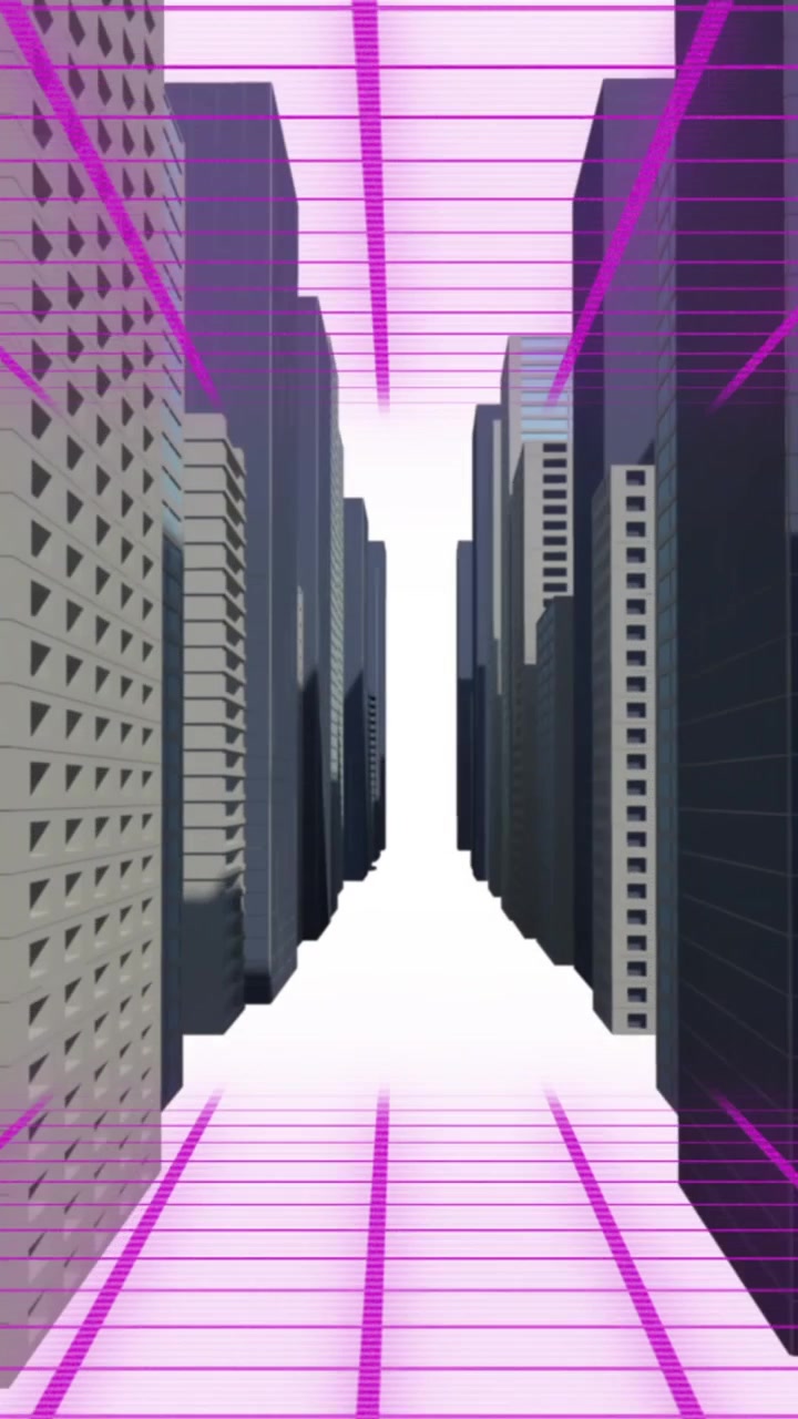 Animação digital de rede de grade roxa sobre modelo 3D de cidade em fundo branco