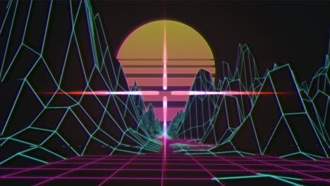 animación de luces sobre el paisaje del metaverso en movimiento con luna