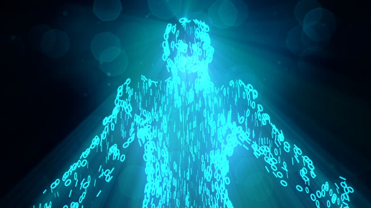 バイナリー・マン・ウィズ・オーブ・グローイング コンピュータ インターネット ウェブ ネット データ 0 1 4k