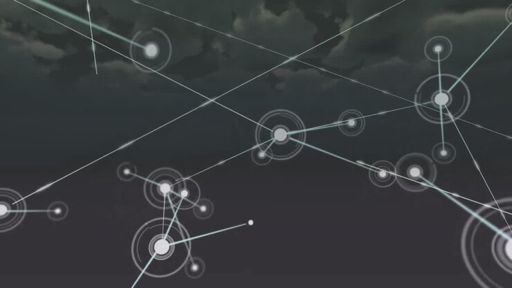 Animation of network of connections over clouds