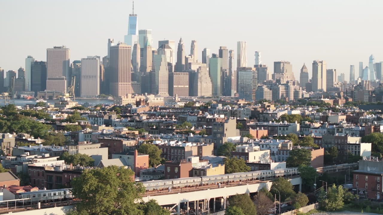 Shot in Gowanus, Brooklyn looking towards Lower Manhattan's Financial District on a summer morning