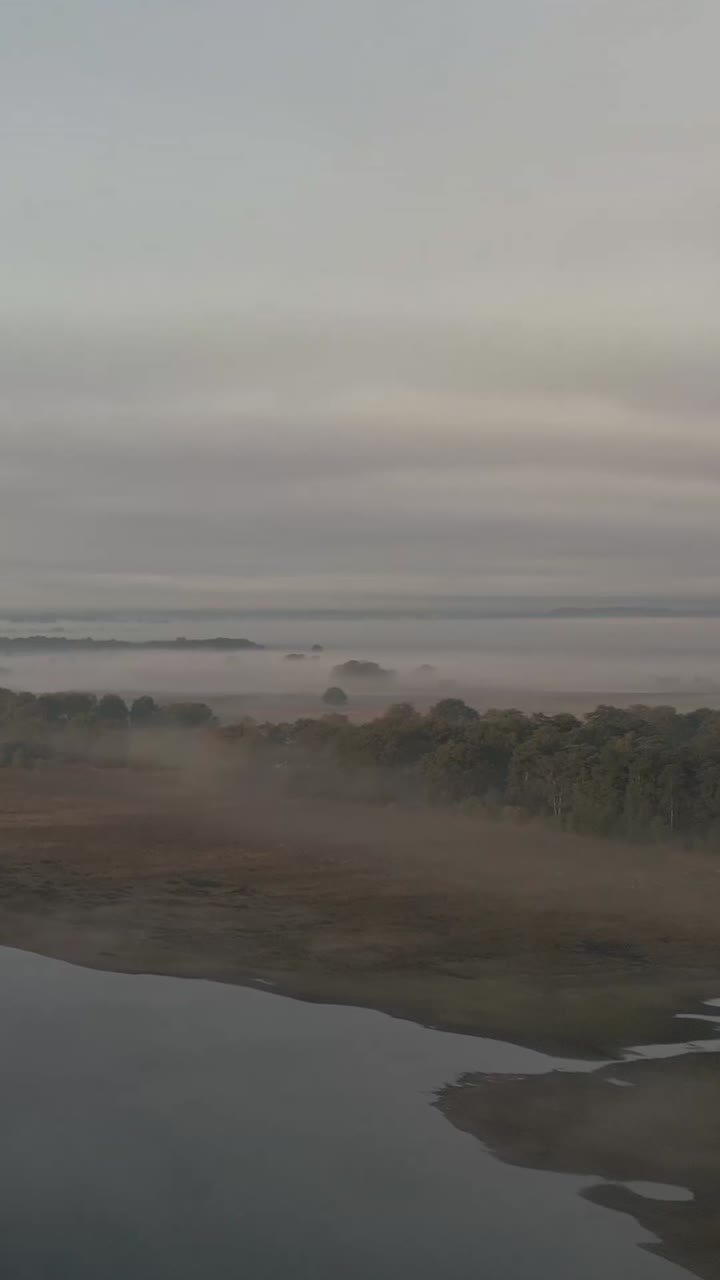 강 위 의 안개 가 가득 한 아침 풍경