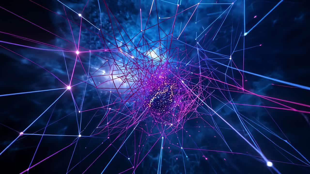 Pulsing node cluster radiating and retracting lines in deep space, with glowing core