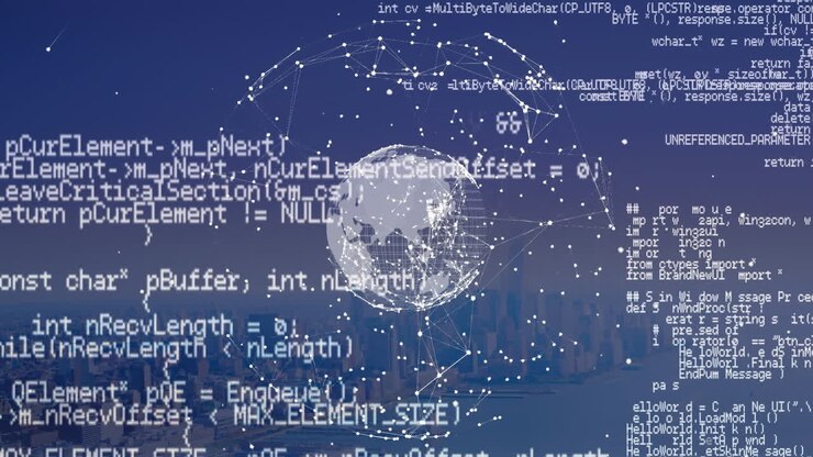 Globe spinning with data moving in the background