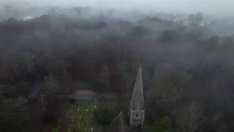 High-Beach-Church-Epping-Forest-UK-foggy-misty-morning-aerial-view