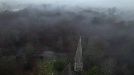 high beach church epping forest uk foggy misty morning aerial view