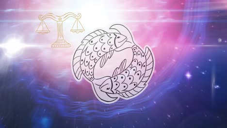 Animation-of-horoscope-symbols-over-blue-background