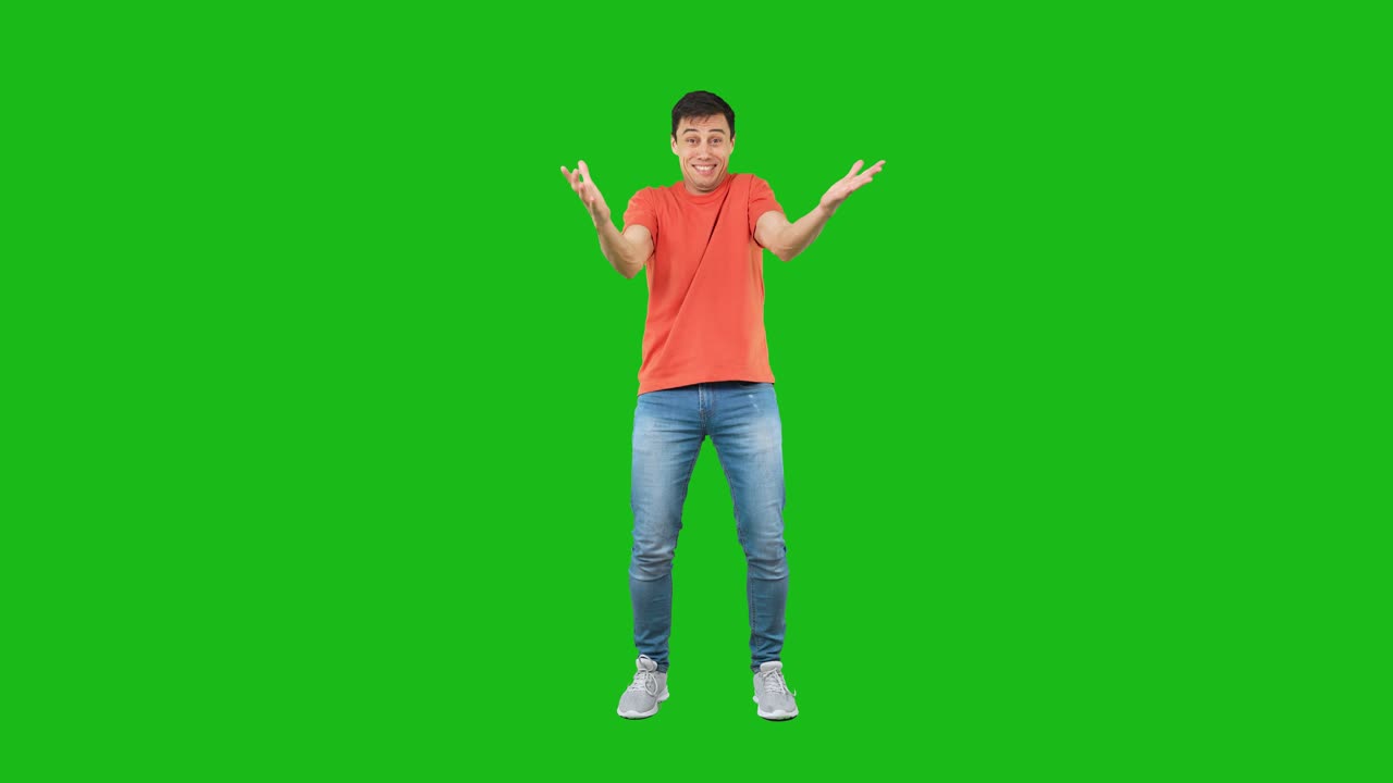 Man Posing and Expressing Various Emotions on Green Screen