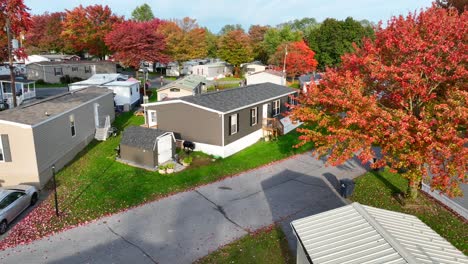 manufactured mobile homes in usa trailer park during autumn