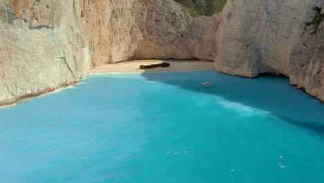 establishing aerial of navagio shipwreck beach travel destination in greece