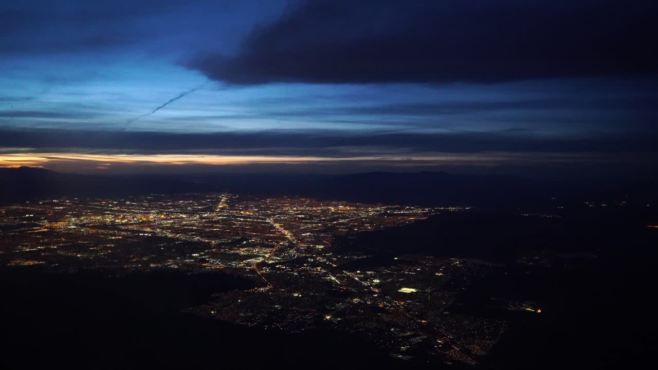 View on the Night Las Vegas from above. An airplane shot