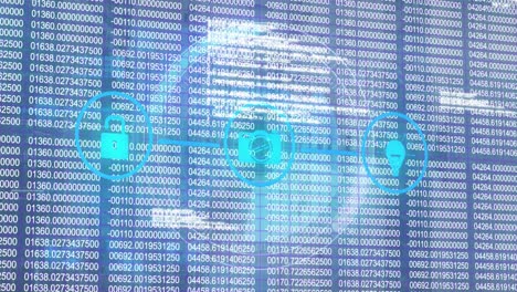 animación del procesamiento digital de datos y la interfaz digital y la cuadrícula sobre fondo azul