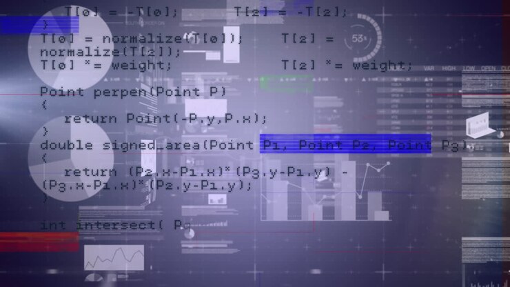 Animation af glitch-effekt over statistisk databehandling på grå baggrund