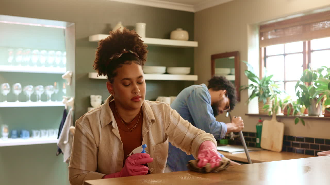 Couple Cleaning Kitchen Together