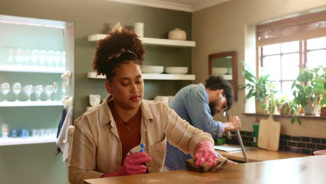 couple cleaning kitchen together