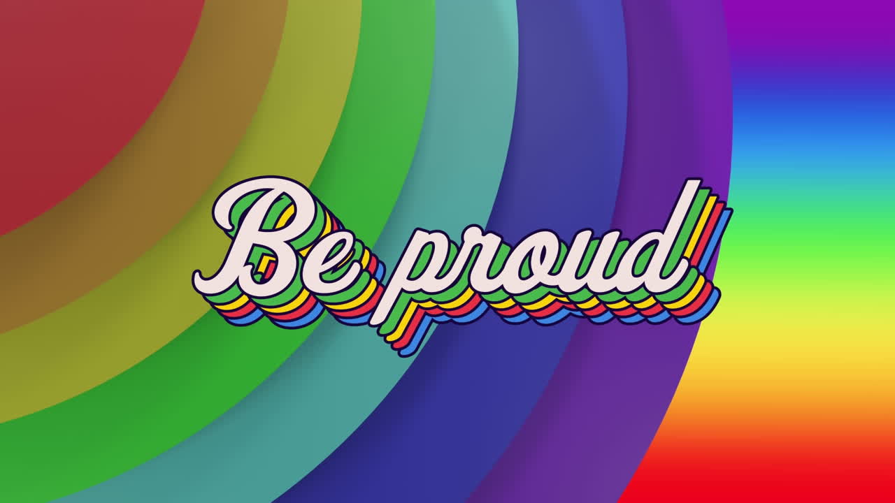 무지개 배경 위에 자랑스러운 텍스트의 애니메이션