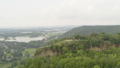 aerial, grandad bluff peak at la crosse wisconsin, overcast day