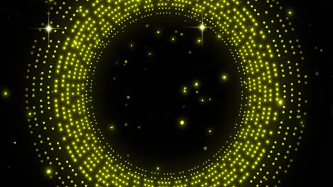 Animation-of-glowing-yellow-spots-in-circular-movement-on-black-background