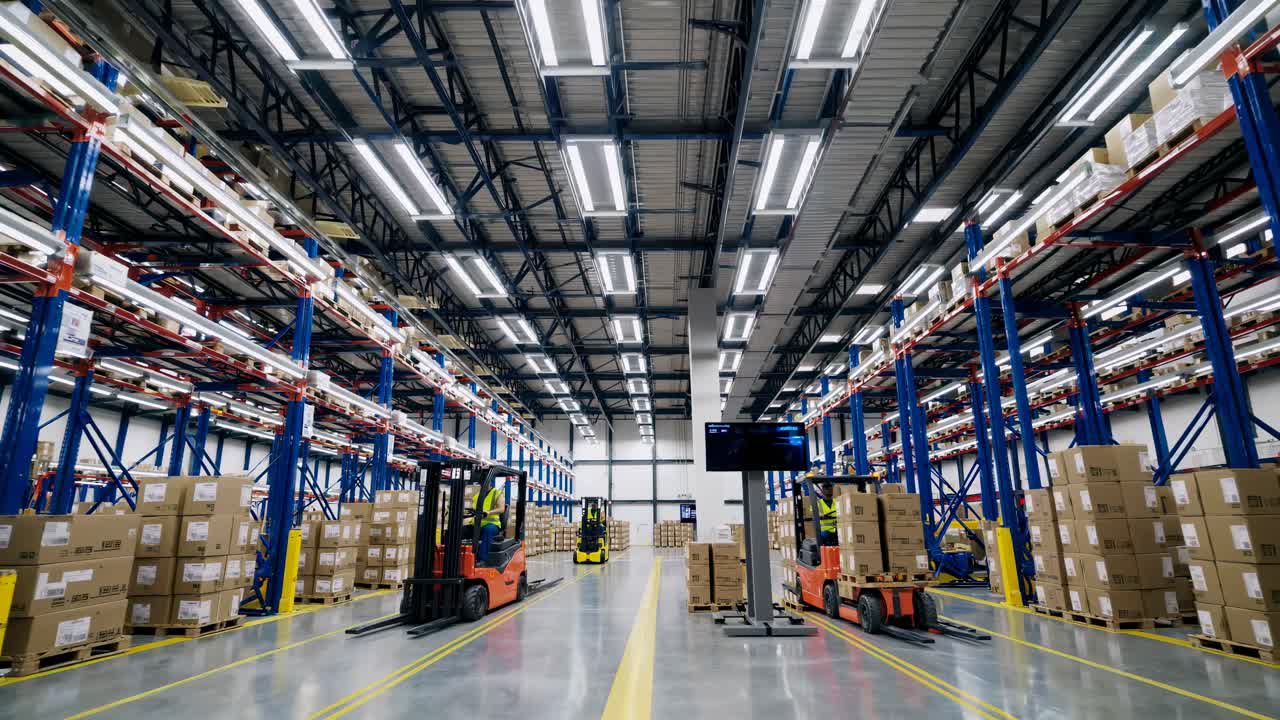 Modern Warehouse with Forklifts