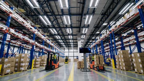 modern warehouse with forklifts