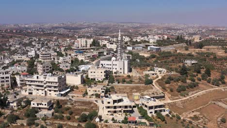 aerial view over mosque in palestine town biddu,near jerusalem